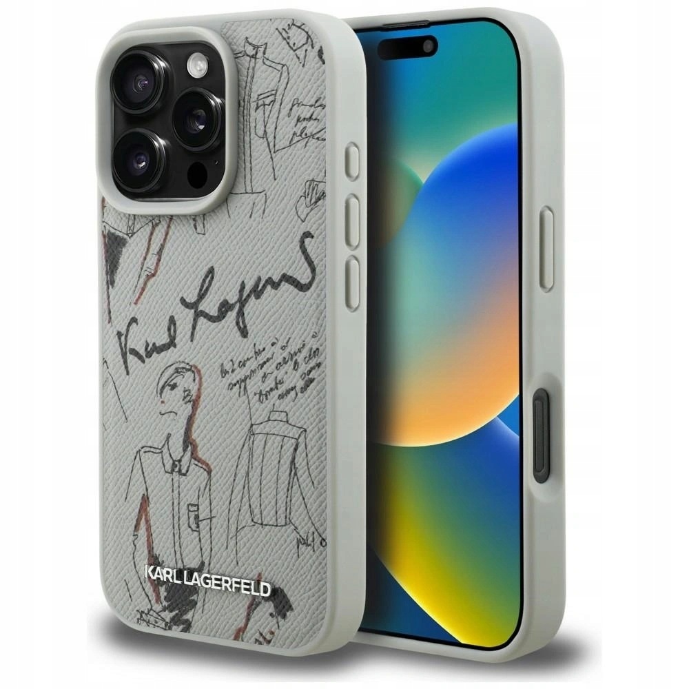 Pouzdro Karl Lagerfeld s texturou Grained Pattern pro MagSafe iPhone 16 Pro Max, šedé
