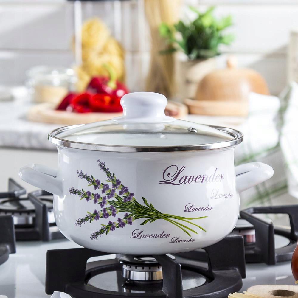 KOMPLET GARNKI zestaw garnków emalia LAWENDA BIAŁE 8 el. Kod producenta 5907558773521