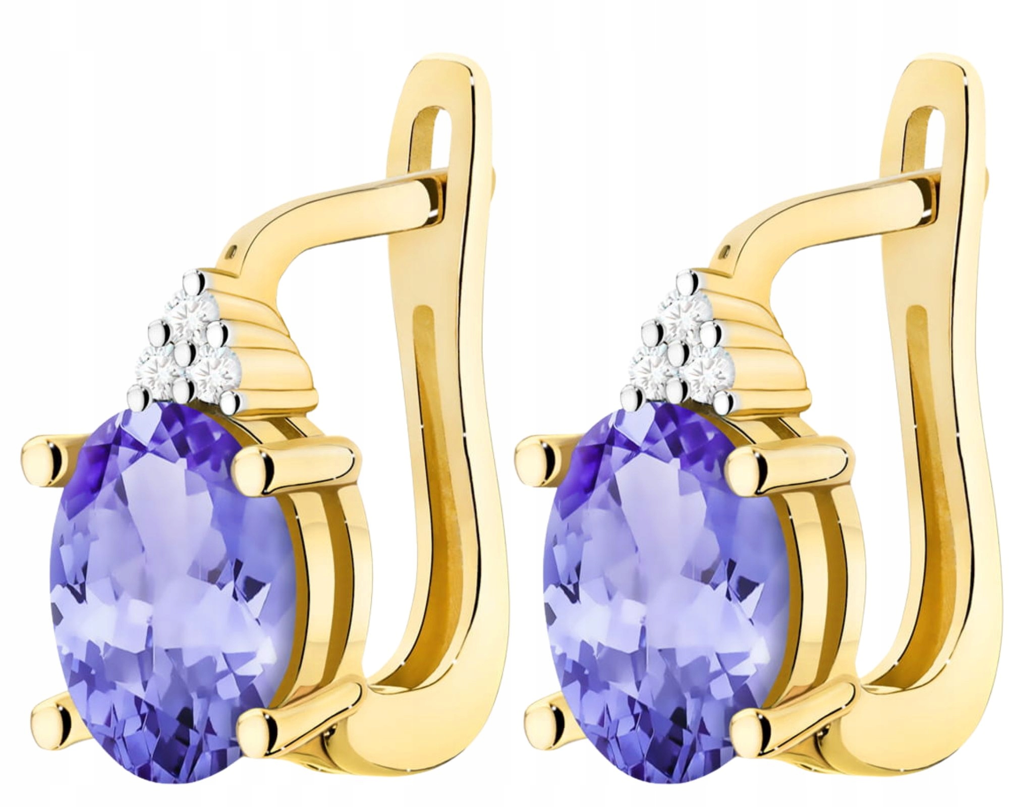 Zlaté Náušnice Tanzanity Brilianty Anglické Zapínání Zlato 585 Jako Dárek