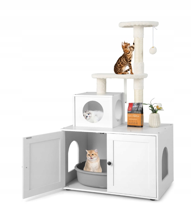 Drewniany drapak z szafką dla kota, domek dla kota Costway ca75