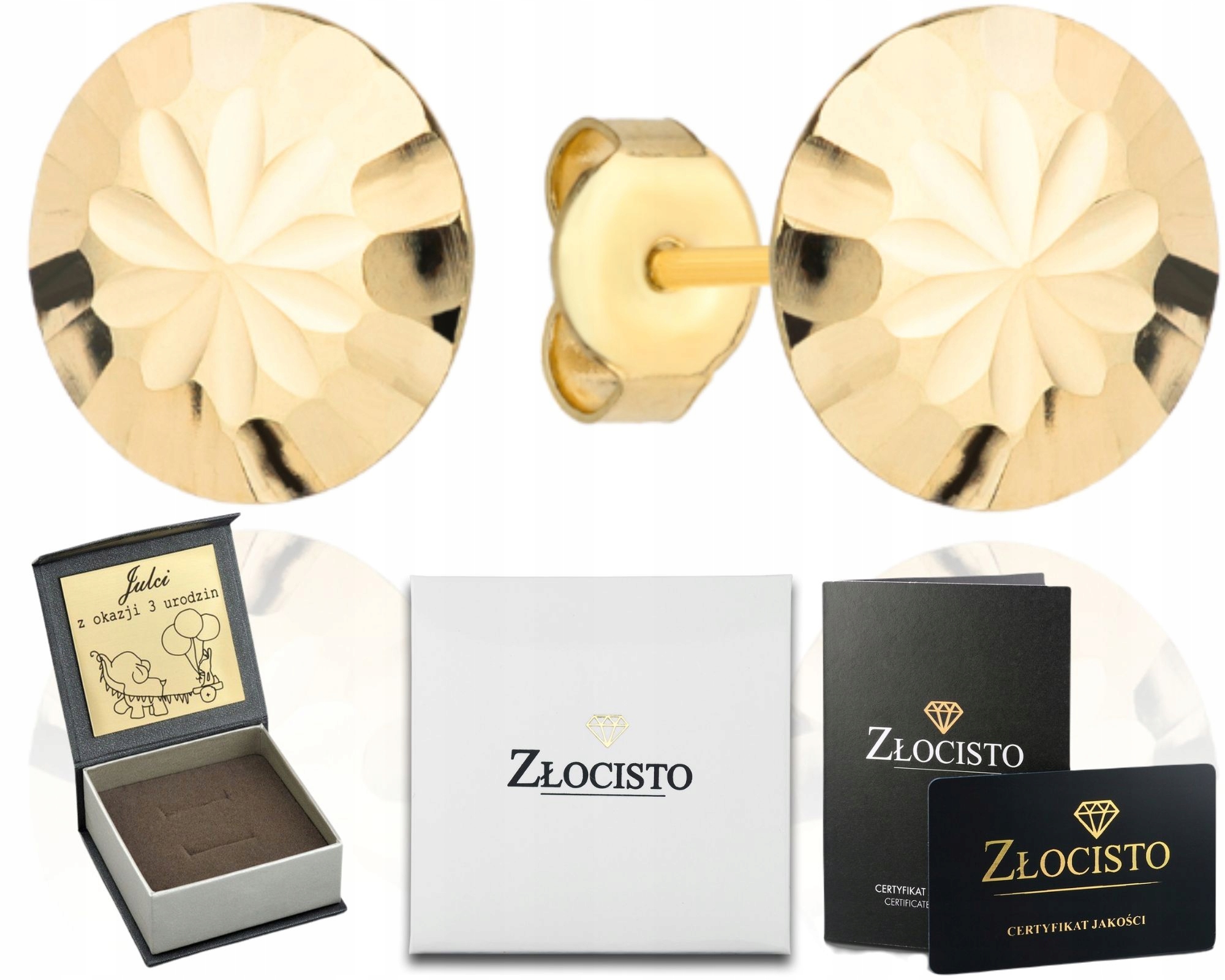 Zlaté Náušnice S Diamantovými Kolečky A Květinou 585 Na Tyči Zlato Dárek