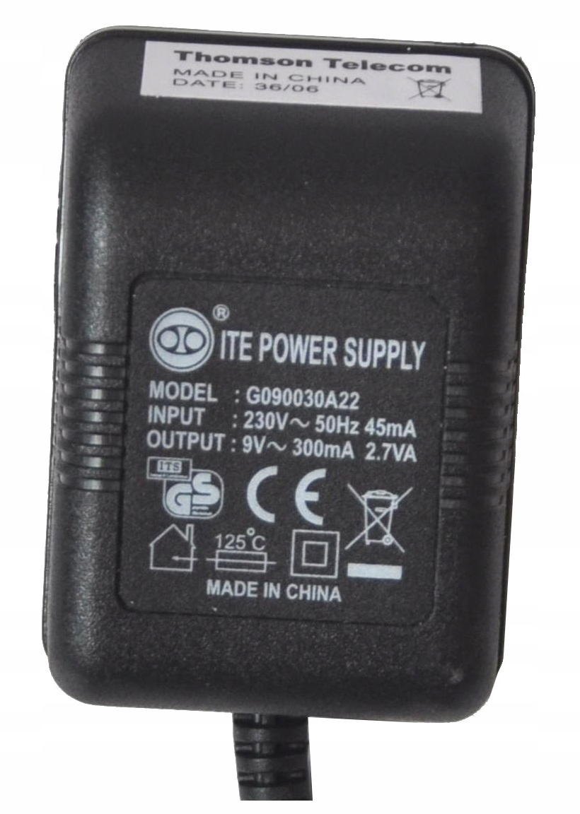 Zasilacz Ładowarka AC/AC 9V ~ 0.3A 2.7VA 300mA 5.5/2.1 Prąd zmienny AC