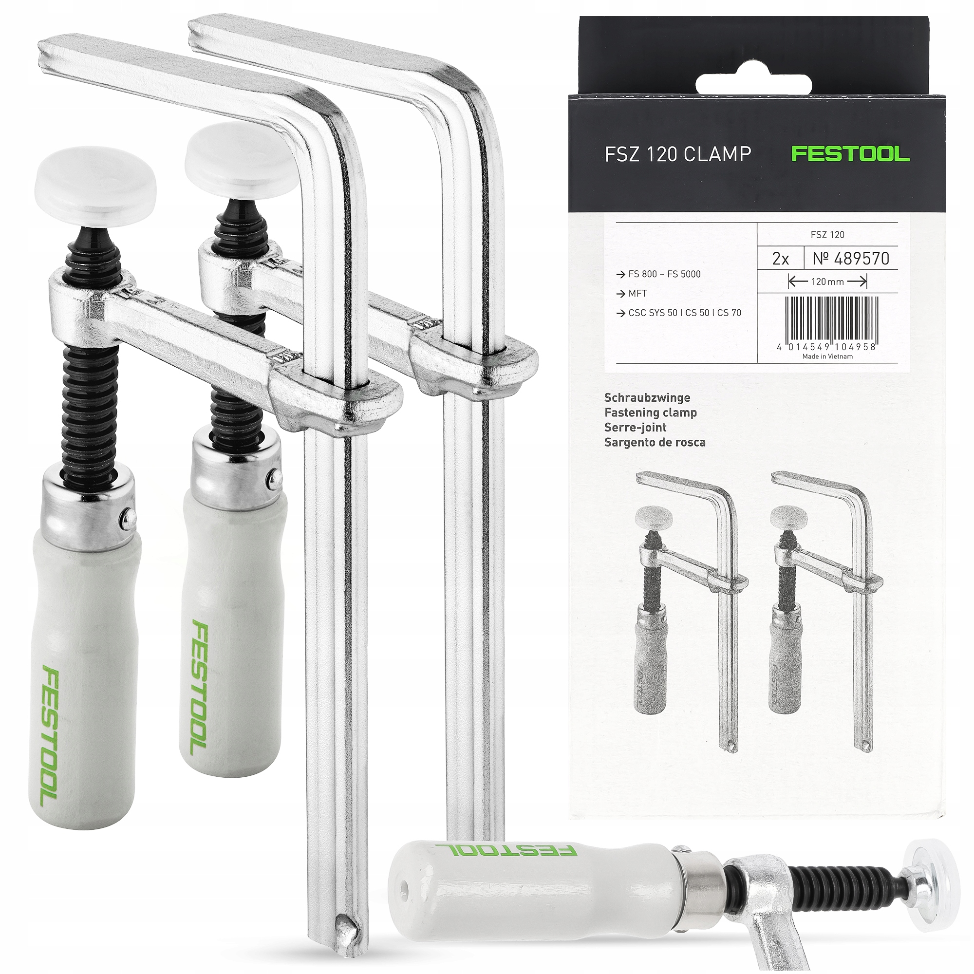 2x Šroubová svorka Festool Fsz 120 Stolařský upínací systém Svěrky pro lištu 489570