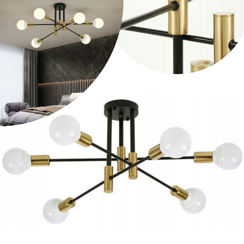 Lampa Wisząca Sufitowa Żyrandol Złoto-czarny Nowoczesny 6xE27