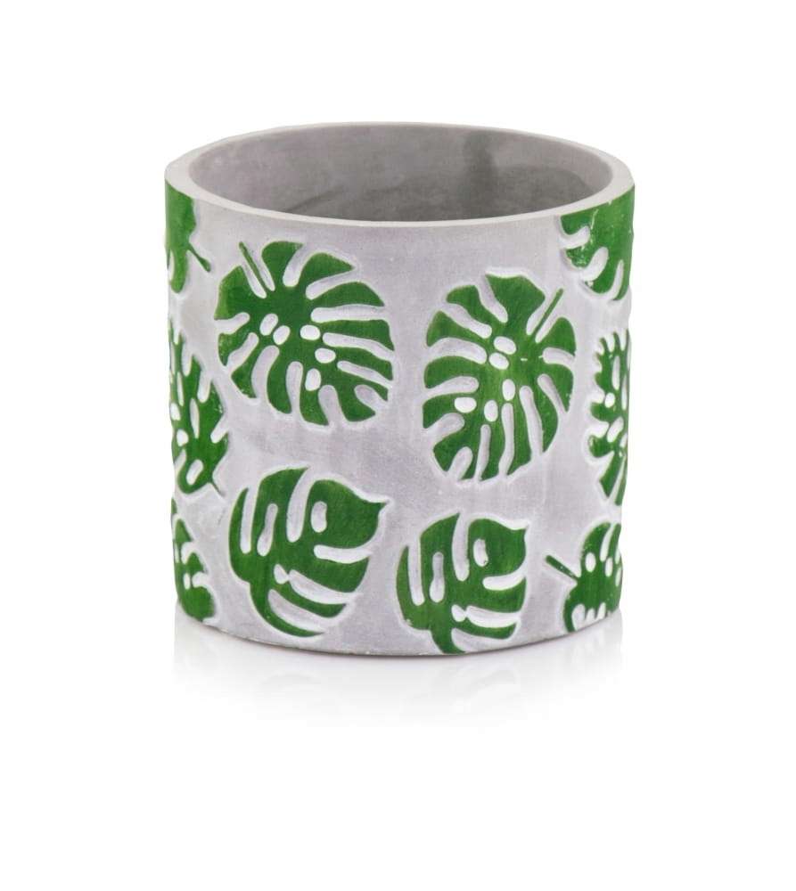 OSŁONKA DONICZKA 20 CM SZARA z ZIELONA MONSTERA