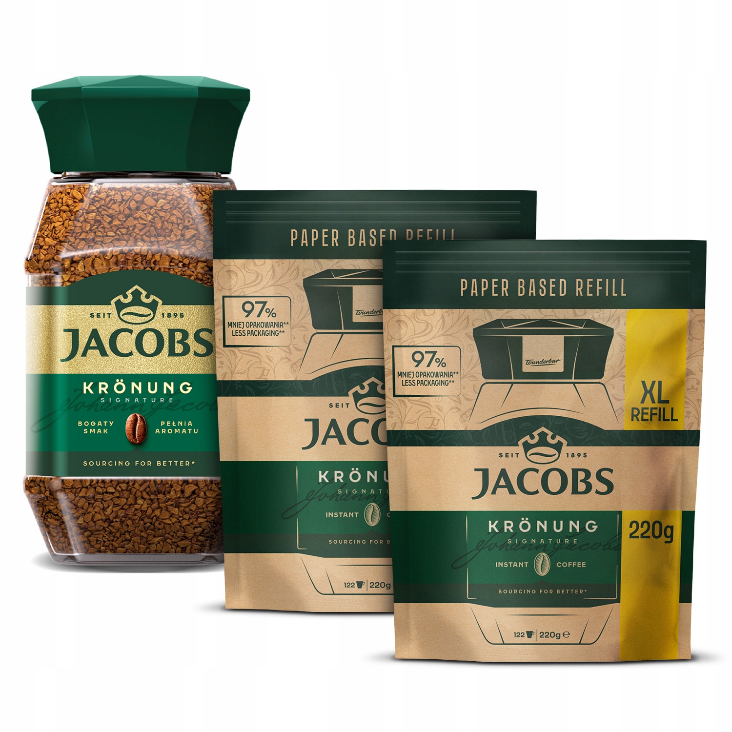 Zestaw kawa rozpuszczalna Jacobs Kronung 200 g refill dosypka 2x 220g