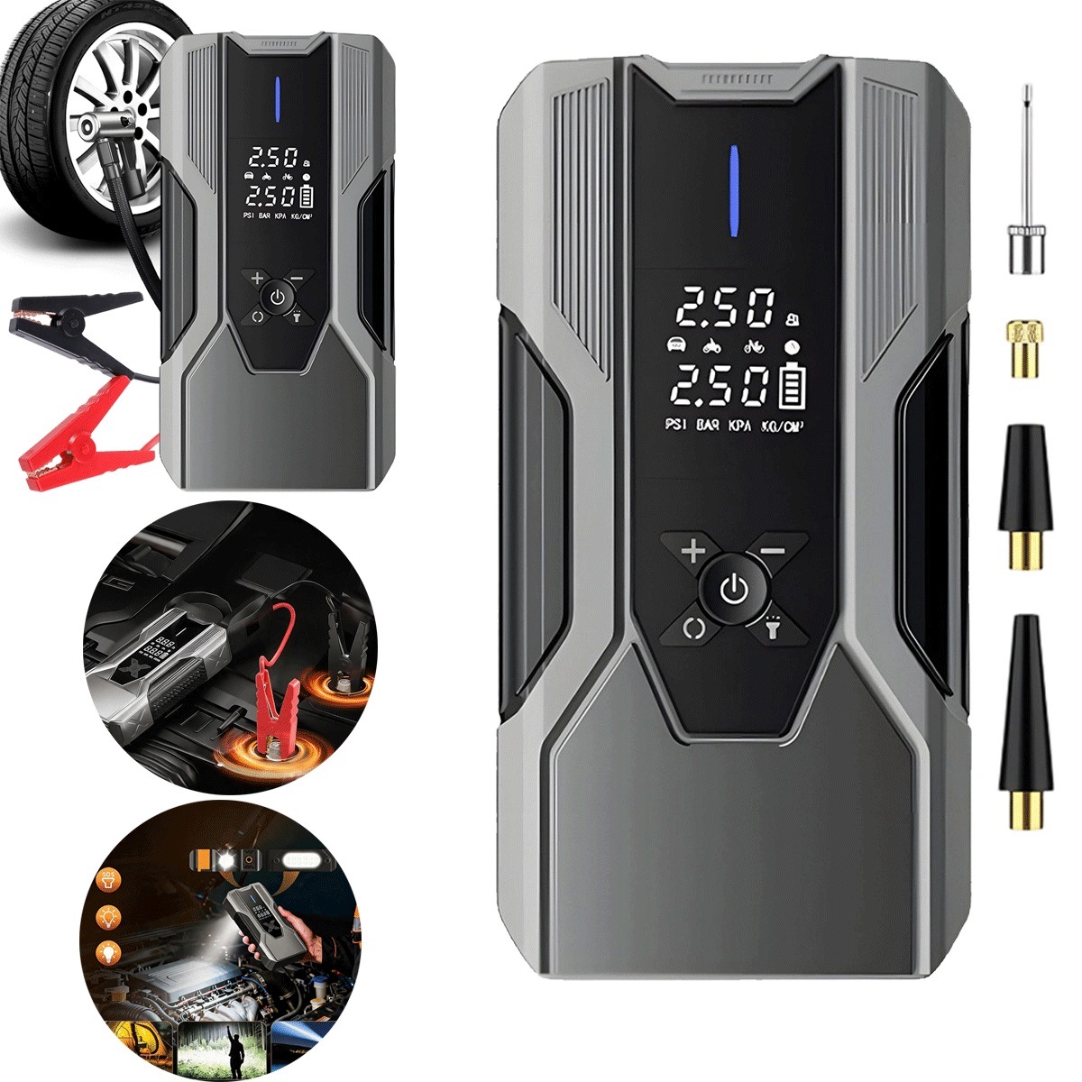 Startér do auta 8000 mAh s 8000 A a kompresorem v obalu jako Dárek