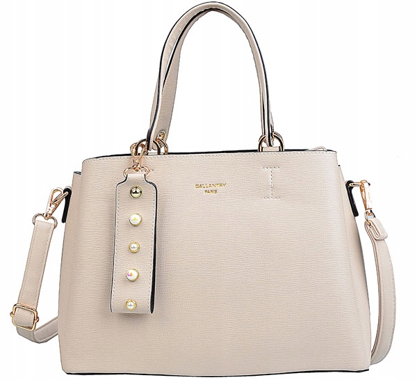 GALLANTRY elegancka TOREBKA damska KUFEREK pasek LOGO przywieszka Kolor beżowy