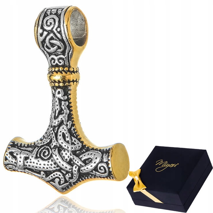 Pozłacany Wisiorek Męski Nordycki Młot Thora