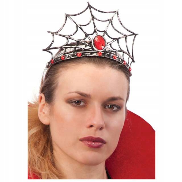 opaska HALLOWEEN metal. PAJĘCZYNA czerwony KAMIEŃ