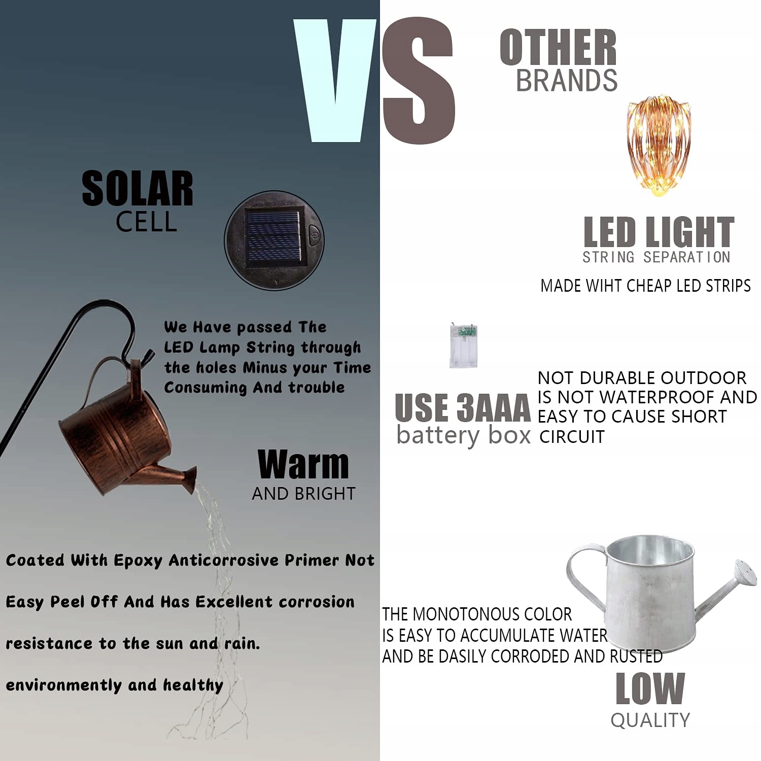 LIFEMET Lampa Solarna Konewka Ozdoba Ogrodowa Wodoodporna LED Sztuka Ogrodu — miniatura 6
