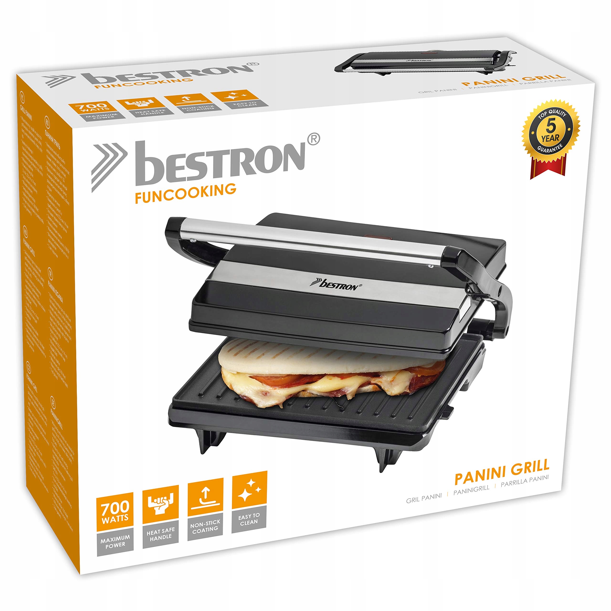 BESTRON Grill Kontaktowy Elektryczny 700W Czarny Powłoka Nieprzywierająca — miniatura 7