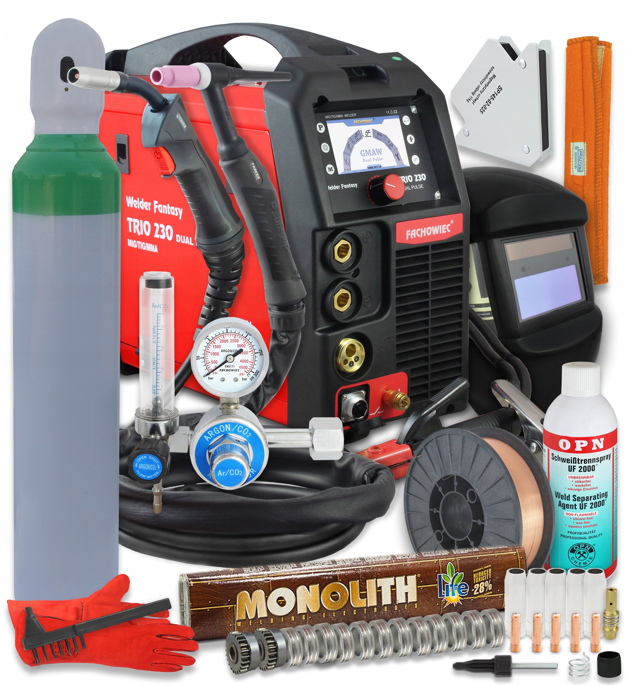 Полуавтоматический трио TIG MMA сварочный аппарат импульсный цилиндр комплект