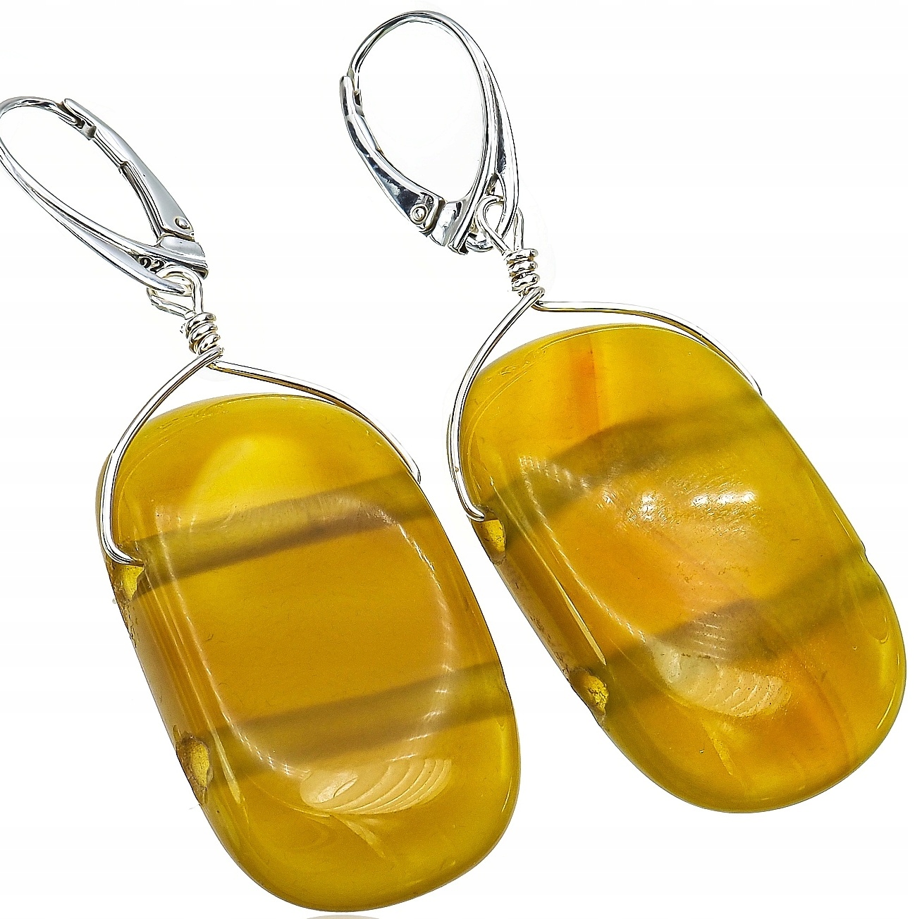 Přírodní Achát Výjimečné Náušnice Stříbro