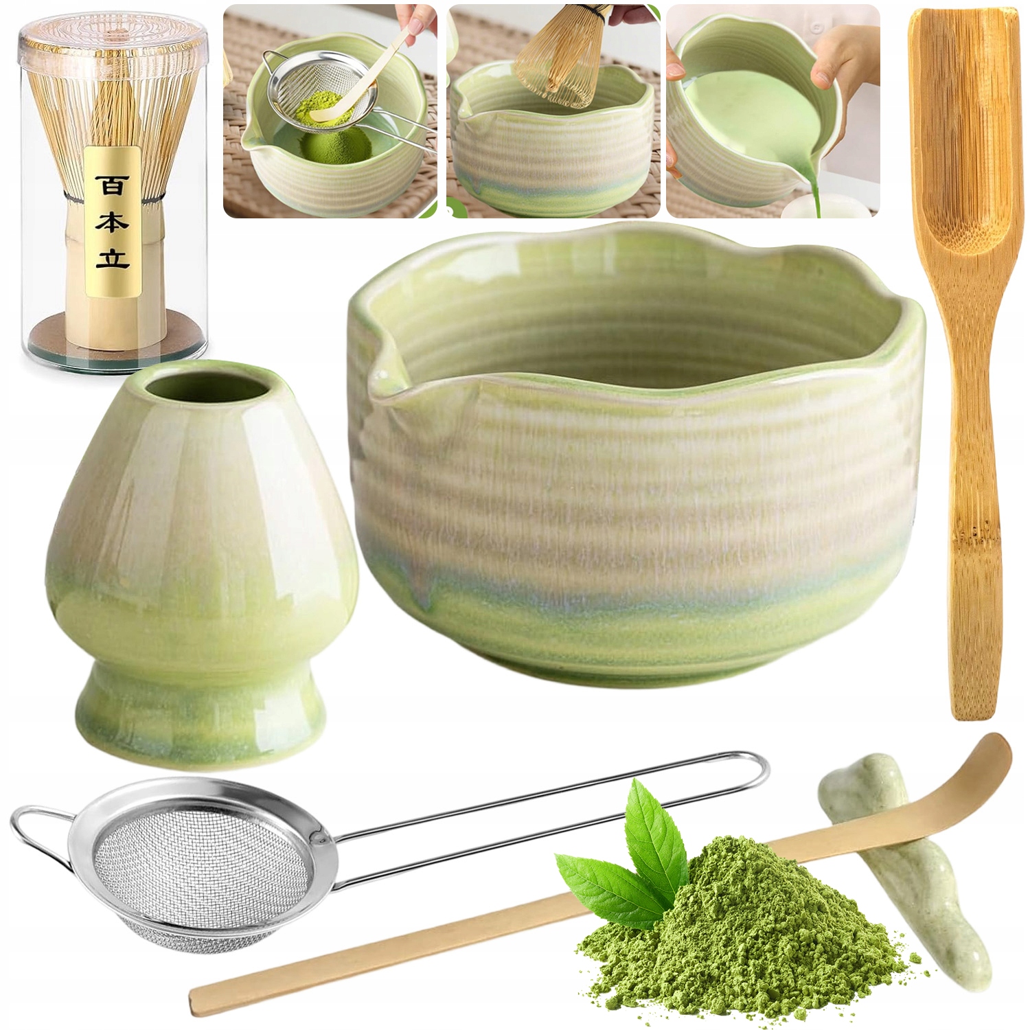 Bambusowy Zestaw Do Robienia Matchy Trzepaczka Łyżka Chasen, Miotełka 7SZT