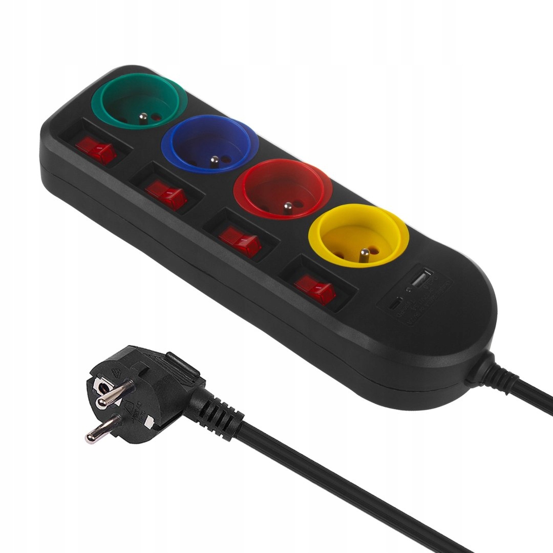 Maclean Przedłużacz 1,5m 250VAC 10A 4 gniazda MCE508 B Port Usb-c Quick cha