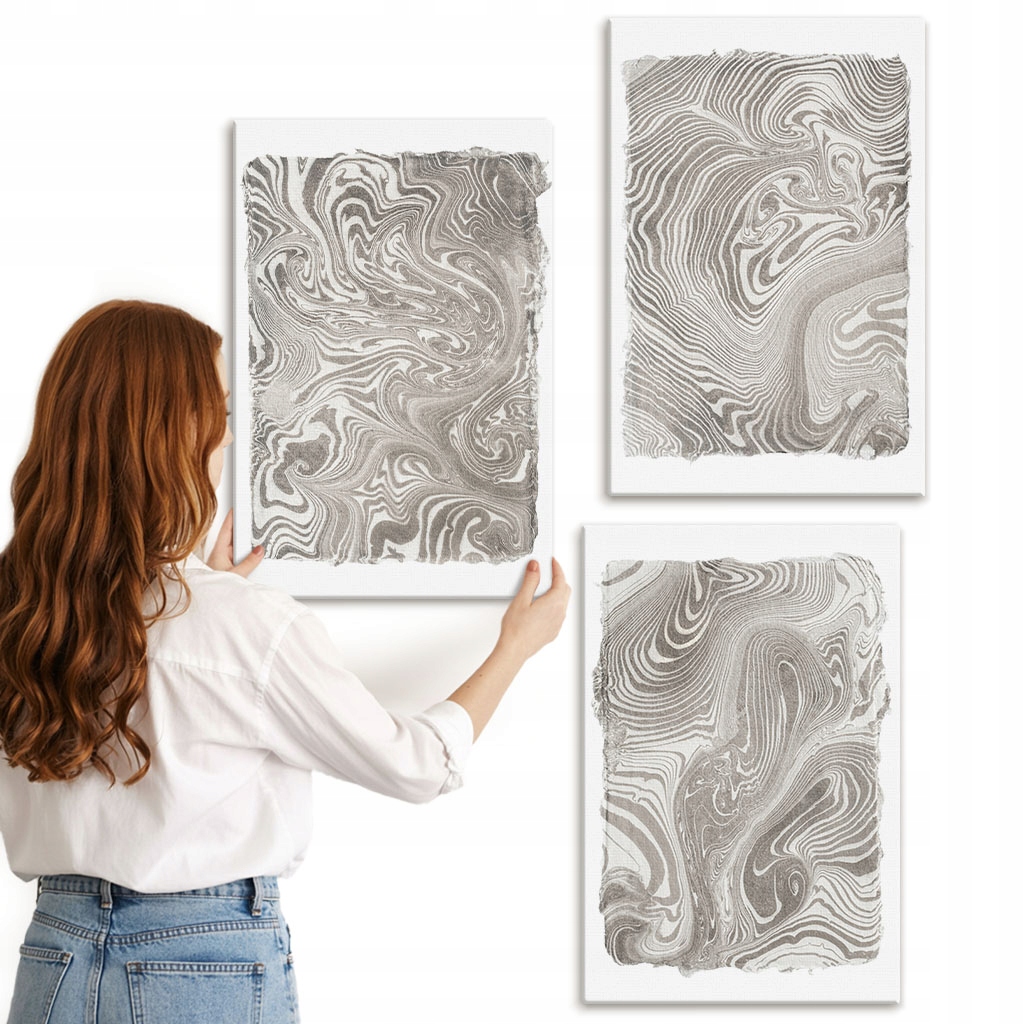 Sada obrazů do kanceláře Komplet Moderní tvary malířství 3x 40x60 cm