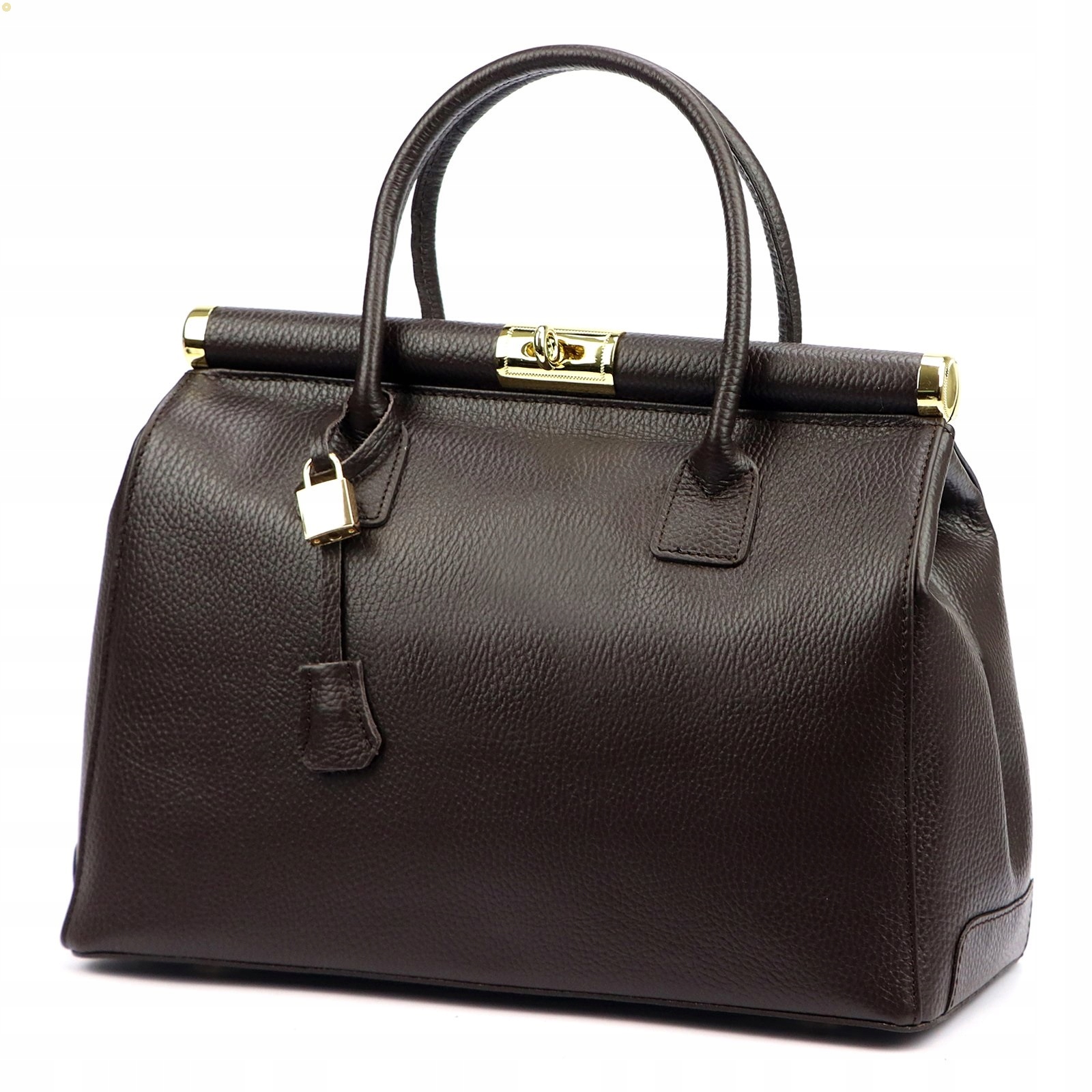 Dámská Kabelka Kufřík Vera Pelle Kožená Čokoládová Shopper Taška Hnědá