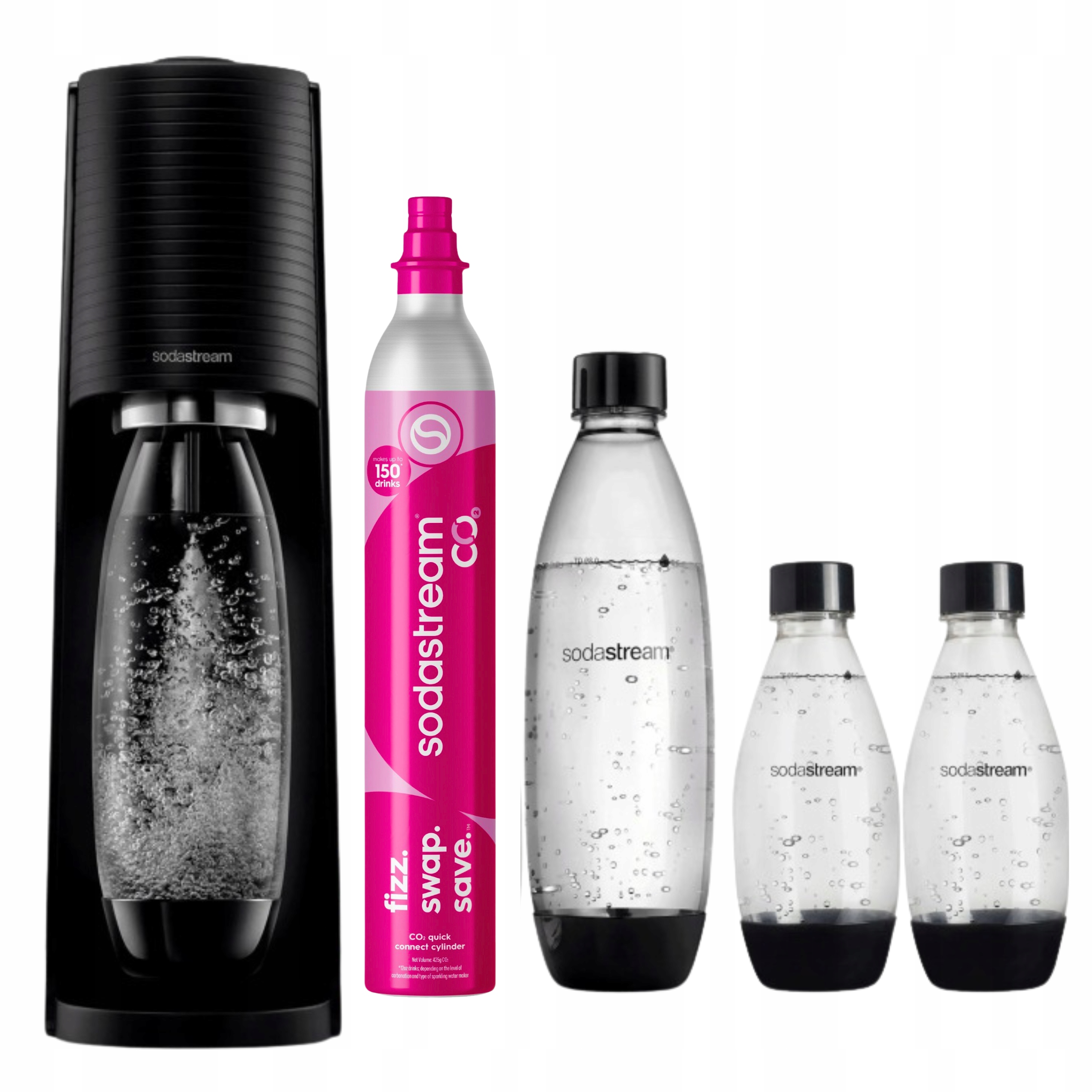 SodaStream Terra čierna 3 fľaše 2x 0,5L a 1L bombička CO2 sada