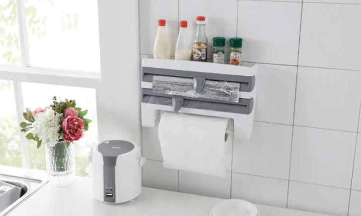 DYSPENSER PODAJNIK DO KUCHNI FOLIA ALUMINIOWA SPOŻYWCZA RĘCZNIK PAPIEROWY Cechy dodatkowe element do odrywania papieru mocowanie bezinwazyjne