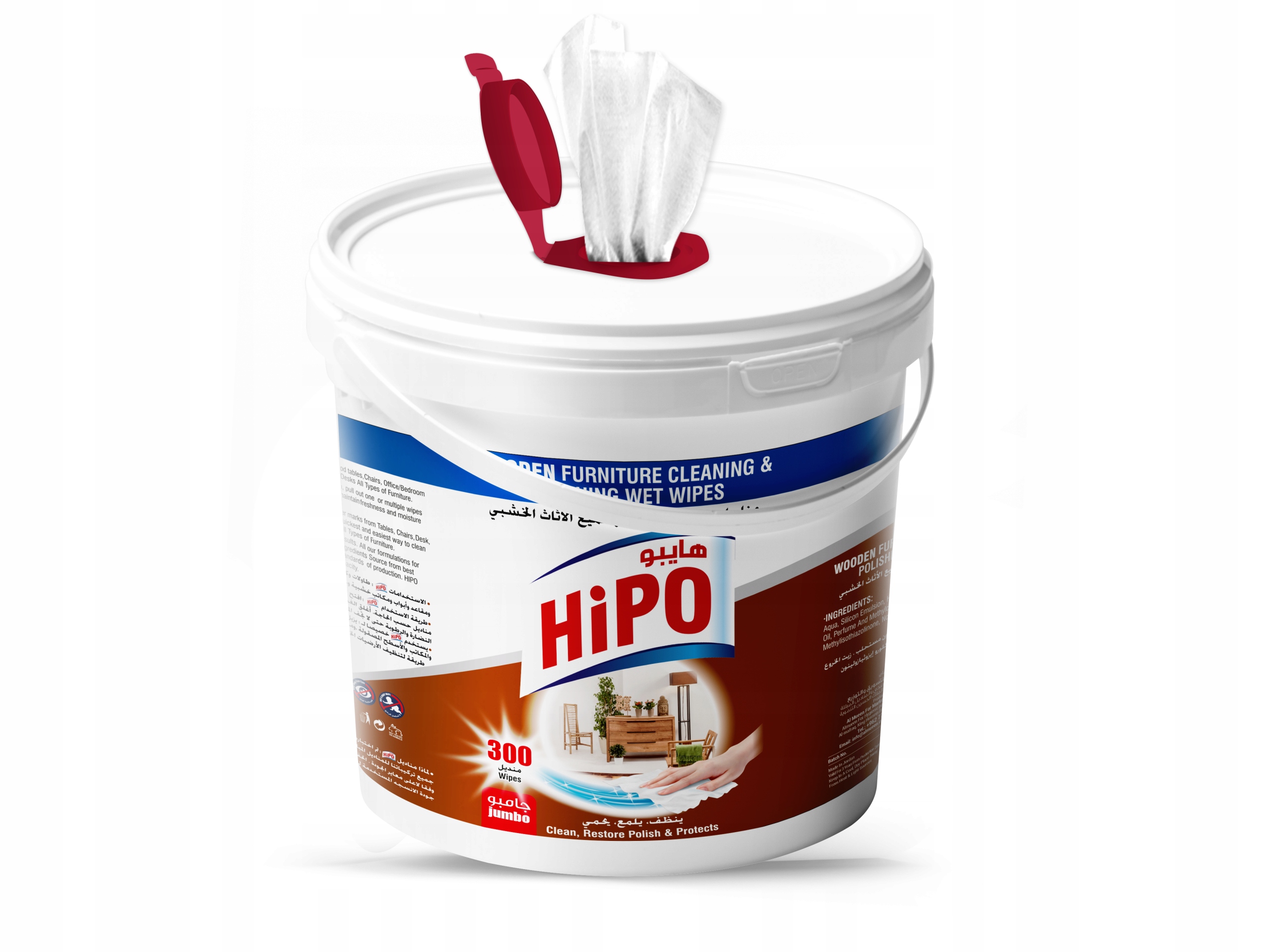 Vlhčené ubrousky HiPO pro dřevěný nábytek, 300 kusů