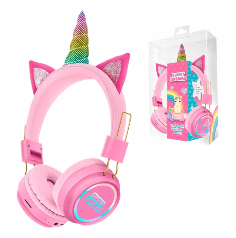 Słuchawki Jednorożec Unicorn Bezprzewodowe Nauszne Bluetooth Led dla Dzieci