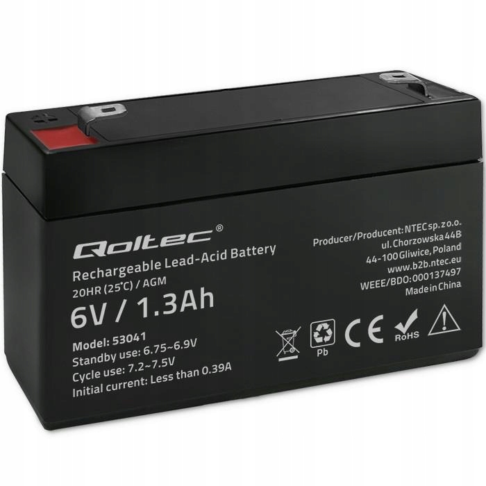 Qoltec Akumulator Agm 6V 1 3AH Bateria Żelowa Do Systemów Backup Cctv