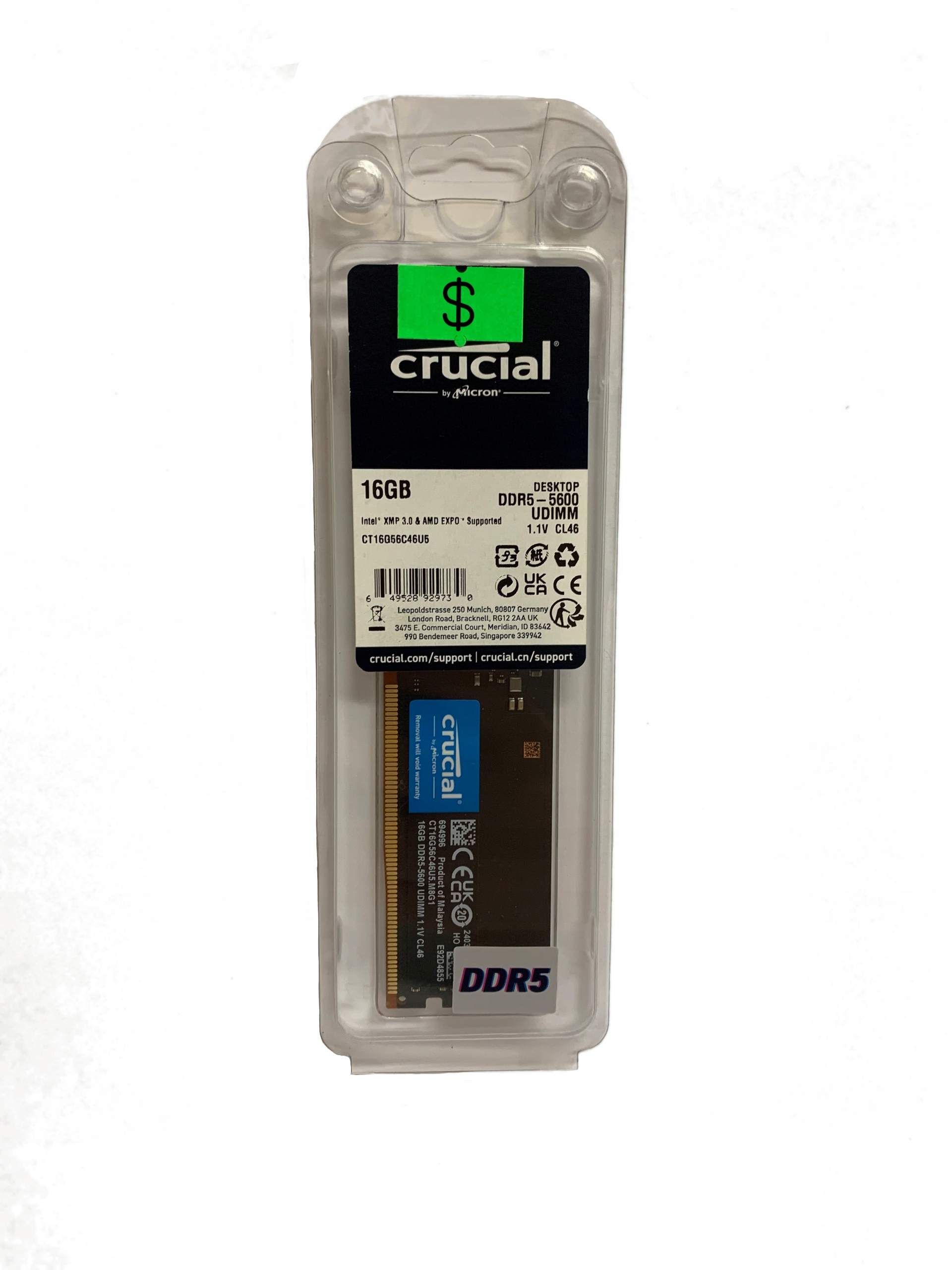 Pamięć RAM do komputera Crucial DDR5 16GB 5600 CL46 czarna