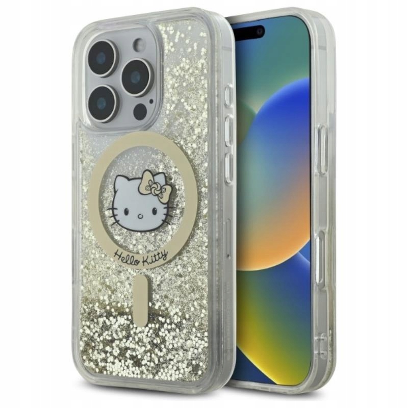 Hello Kitty Liquid Glitter Fever MagSafe Etui iPhone 16 Pro (biały złot