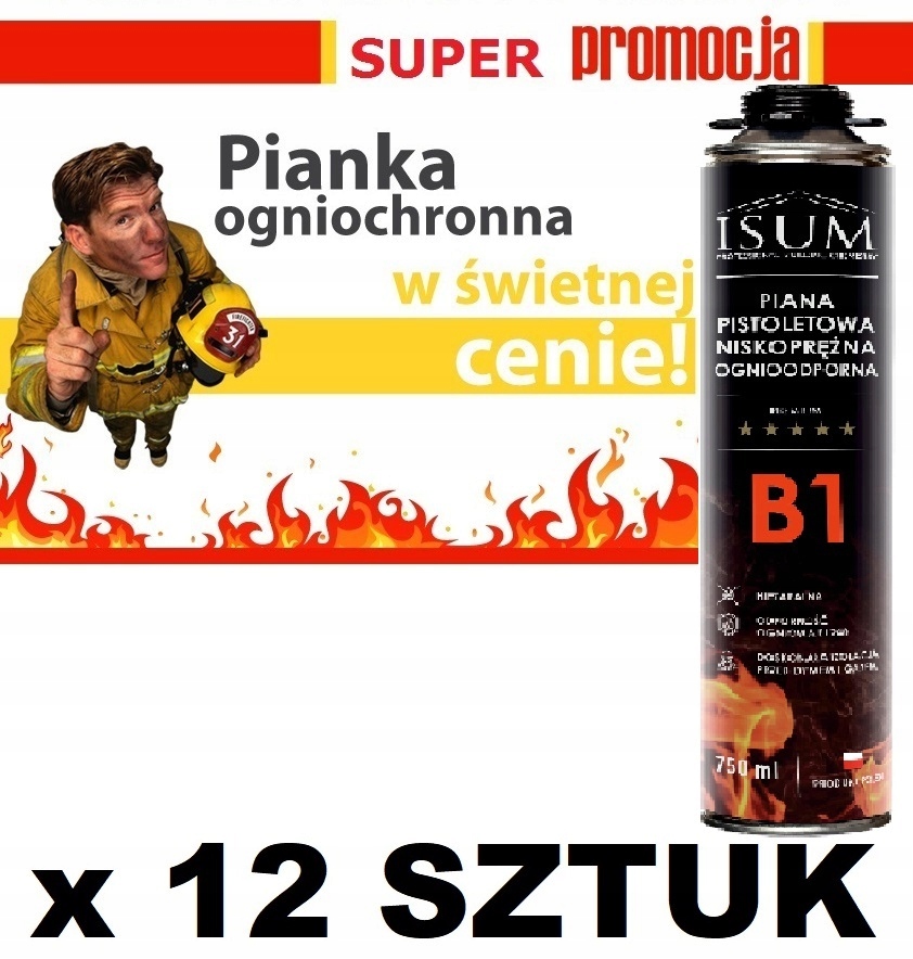 12xPIANKA PPOŻ OGNIOODPORNA OGNIOWA B1 isum