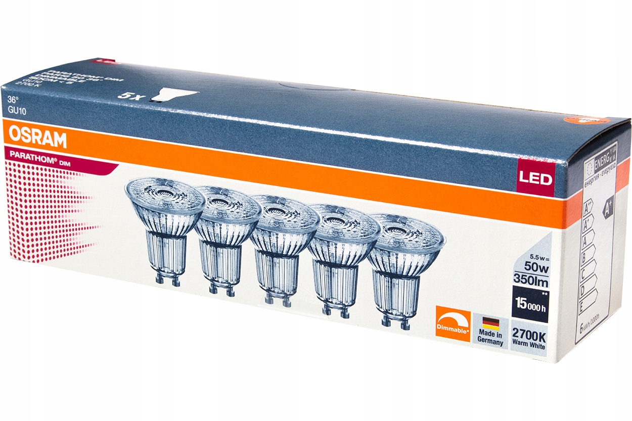 

5x Żarówka Led GU10 5,5W 50W 2700K CRI90 DIM Osram