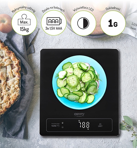 Waga kuchenna CR 3175 - 15kg, bezdotykowe tarowanie, wyświetlacz LED