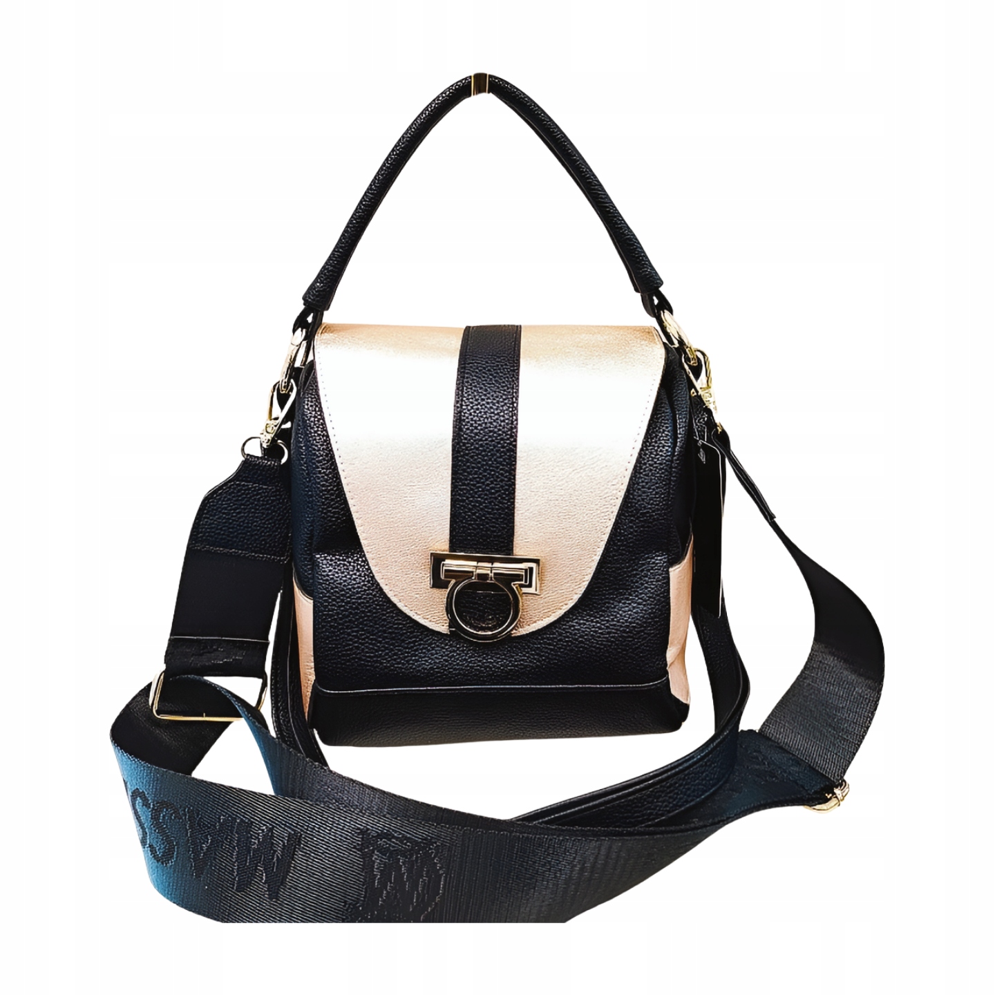 Massimo Contti kabelka kufřík s klopou, černá a zlatá