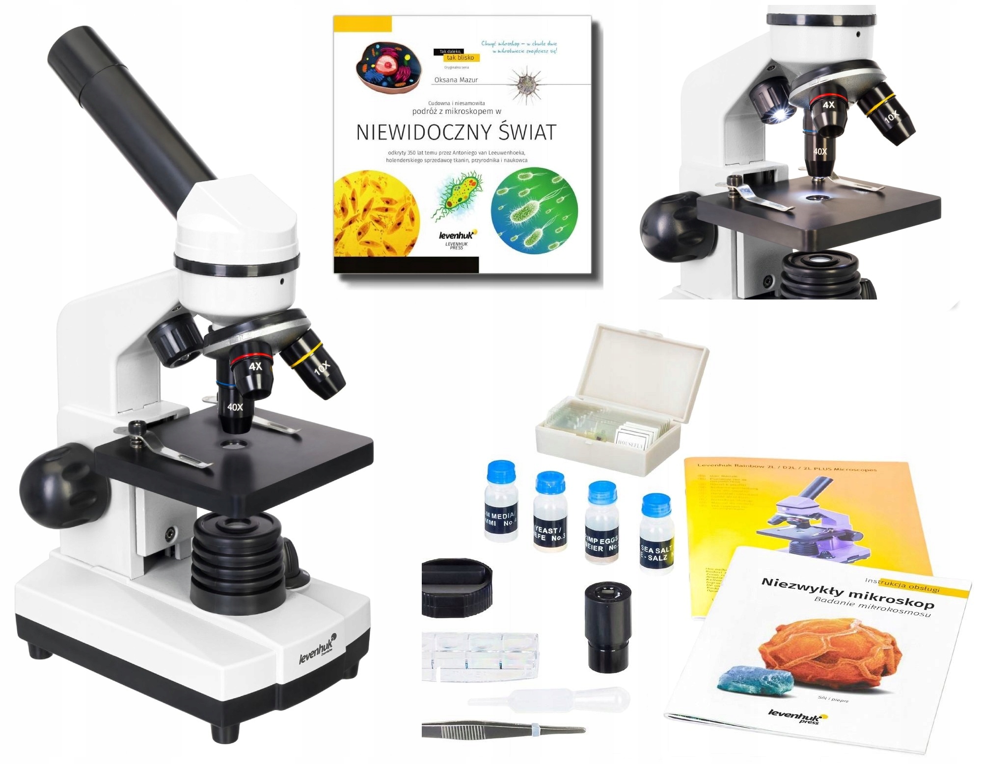Mikroskop szkolny dla dzieci, optyczny 2L 400x książka Gratis!