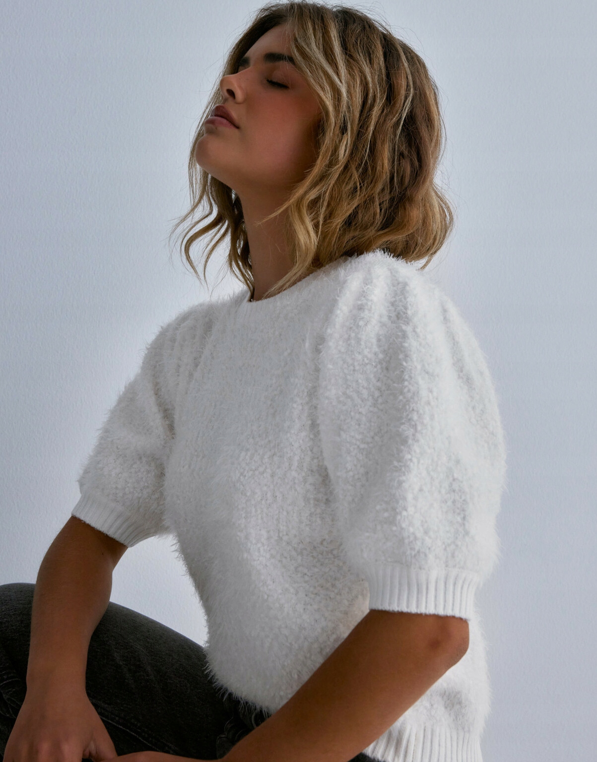 PIECES SWETER POŁYSK KRÓTKI RĘKAW BUFKI 124 NG5__M