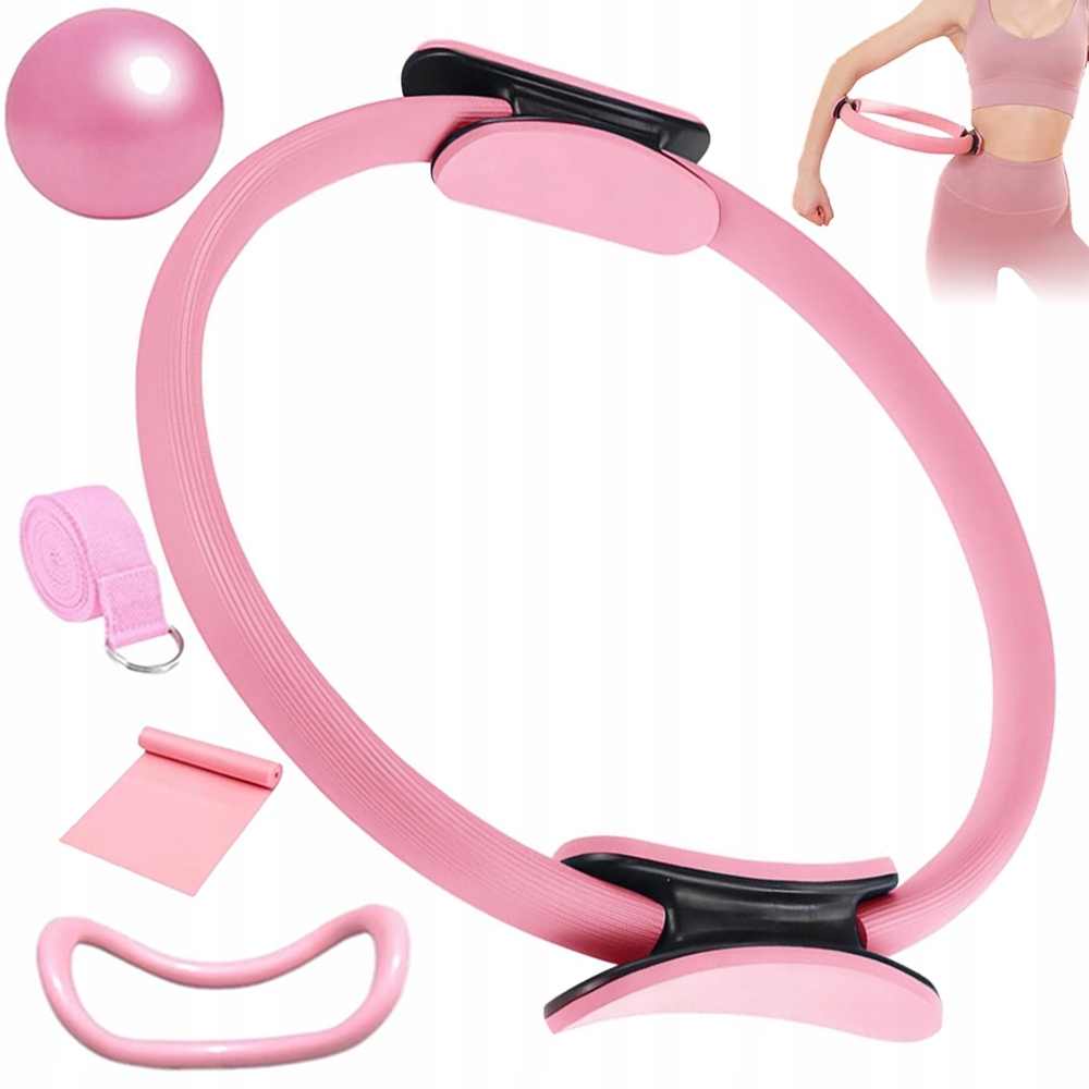 5SZT Pilates Ring Circle Set Arms Stretch Belt Legs Shoulder Pink
