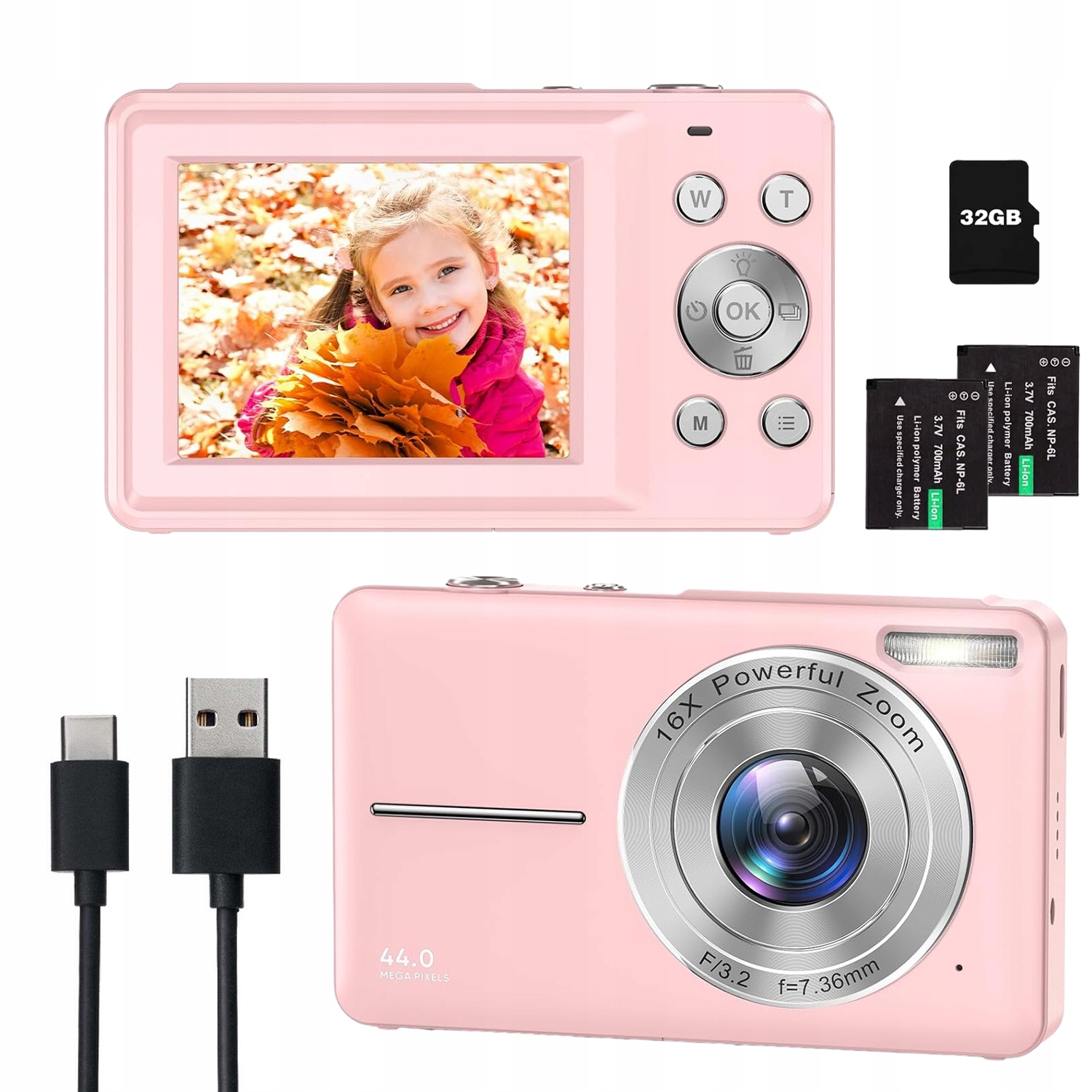 Digitální Fotoaparát Hdd Pro Děti S Funkcí Nahrávání 1080P 44MP 16X Zoom