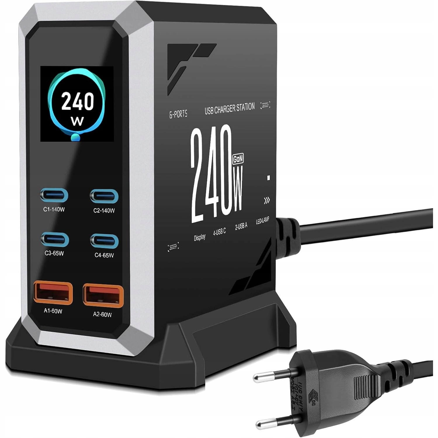 Výkonná Nabíječka GaN 240W Stolní Nabíjecí Stanice 6 Portů Usb-c Pd Qc