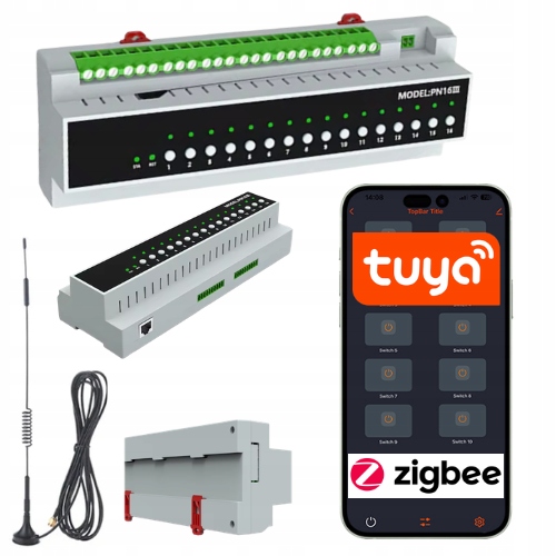 Ovládač Tuya ZigBee 16 kanálov Smart Life pre Din lištu 50A 16A