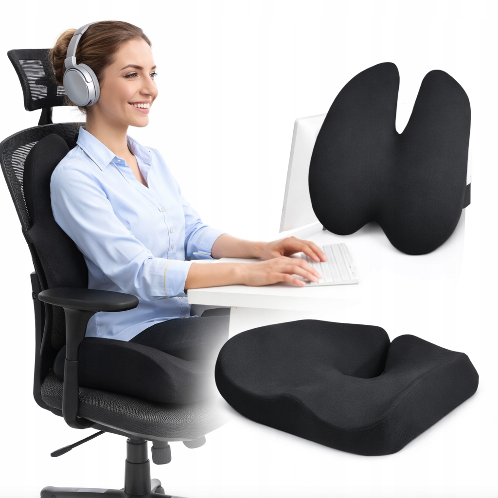 Poduszka Ortopedyczna Lędzwiowa Na Plecy Oraz Do Siedzenia 2w1 Biurowa Auta