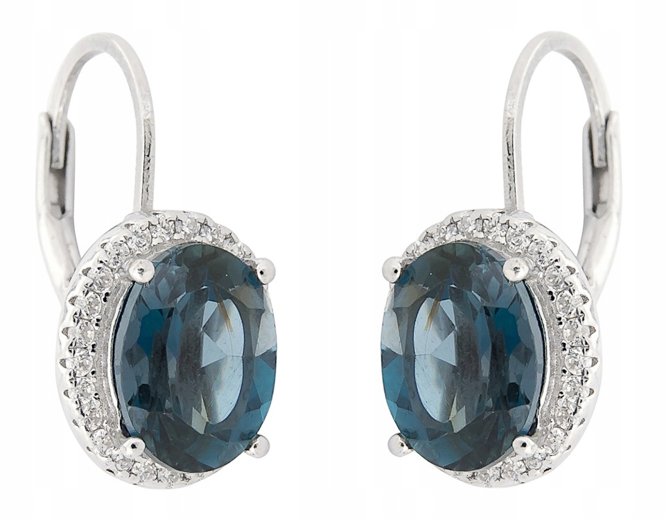 Závěsné Stříbrné Náušnice Rhodiované Markýzy London Topaz Přírodní