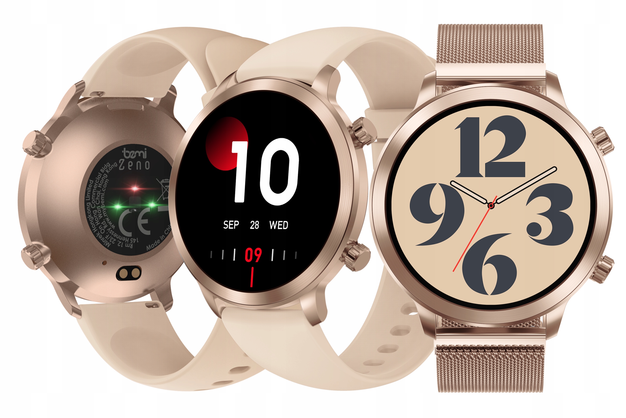 Chytré Hodinky Bemi Zeno Ai Chat DaGPT 1.43 Amoled Dámské Dva řemínky SpO2 Zlaté