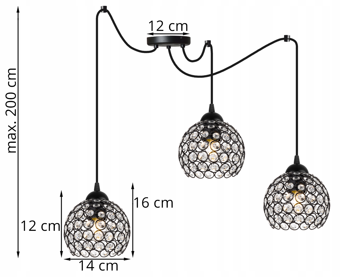LAMPA WISZĄCA SUFITOWA PAJĄK PLAFON KRYSZTAŁKI Długość/wysokość 200 cm
