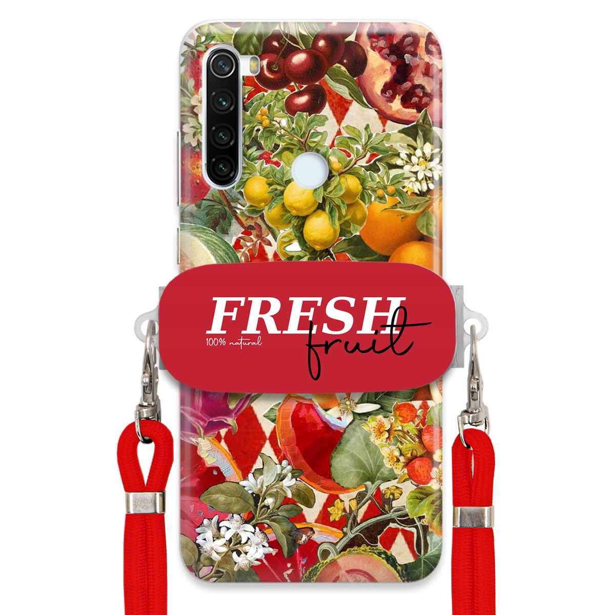 Puzdro pre Xiaomi Redmi Note 8T Červené Crossbody vodítko držiak Fresh Fruit