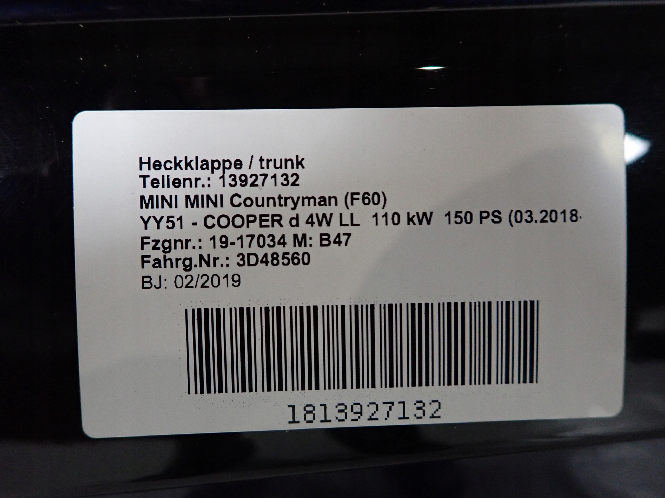 MINI COUNTRYMAN II F60 16- trunk door boot