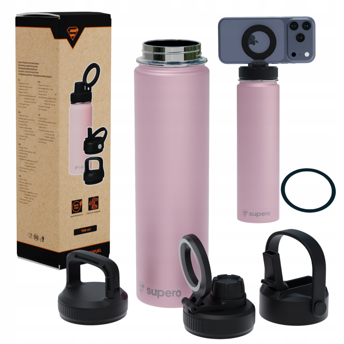 Butelka na wodę 700ml metalowa, bidon, stalowa, termiczna, kubek, termos