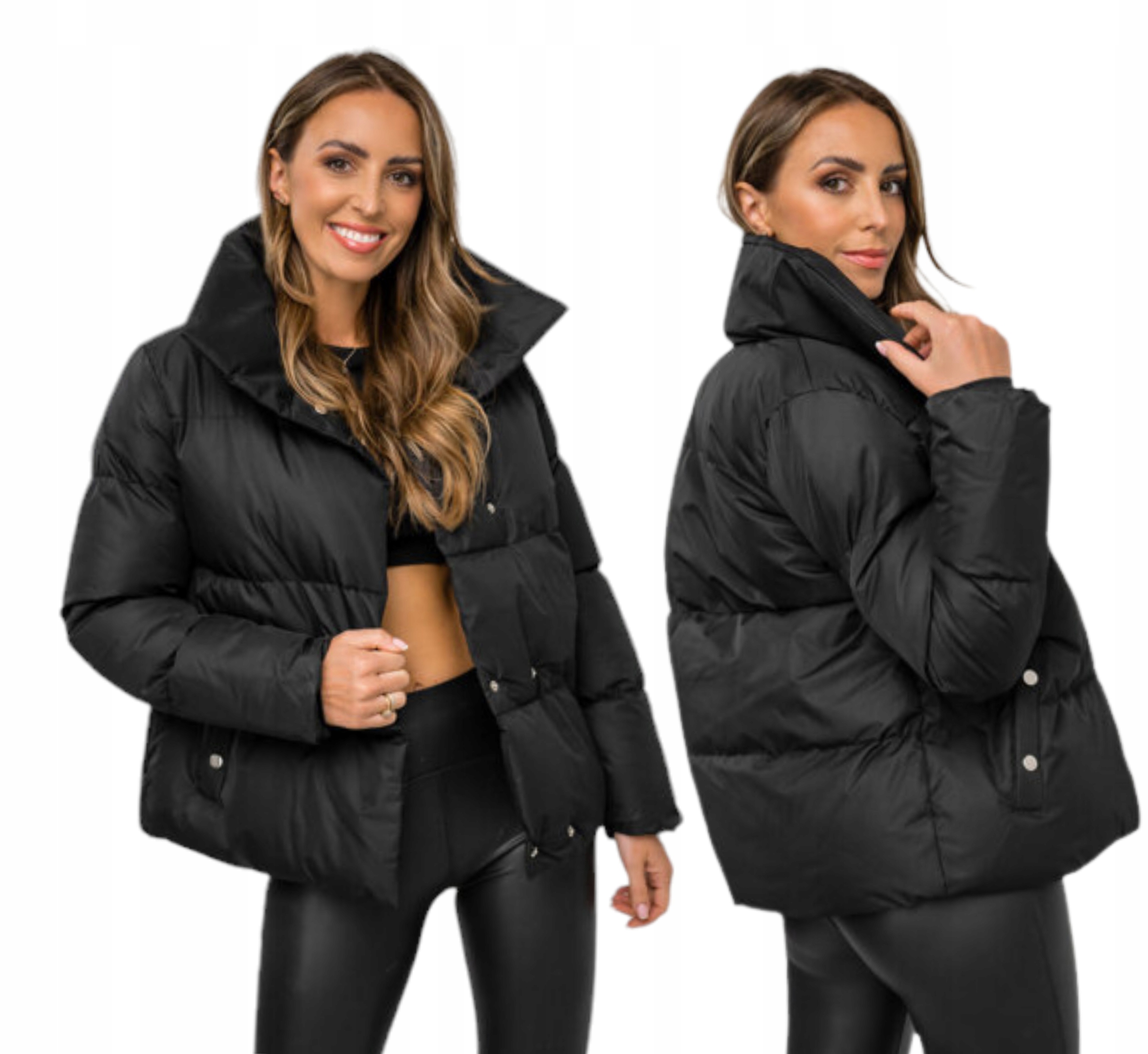 Krátká Černá Prošívaná Bunda Se Stojáčkem Puffer Se Zapínáním Na Druky vel. XL 42