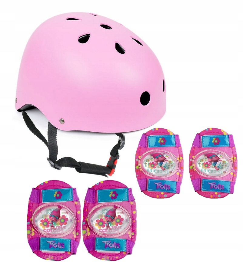 Kask dziecięcy 47-53 cm 4x ochraniacz kolana łokcie Trole rozm. S