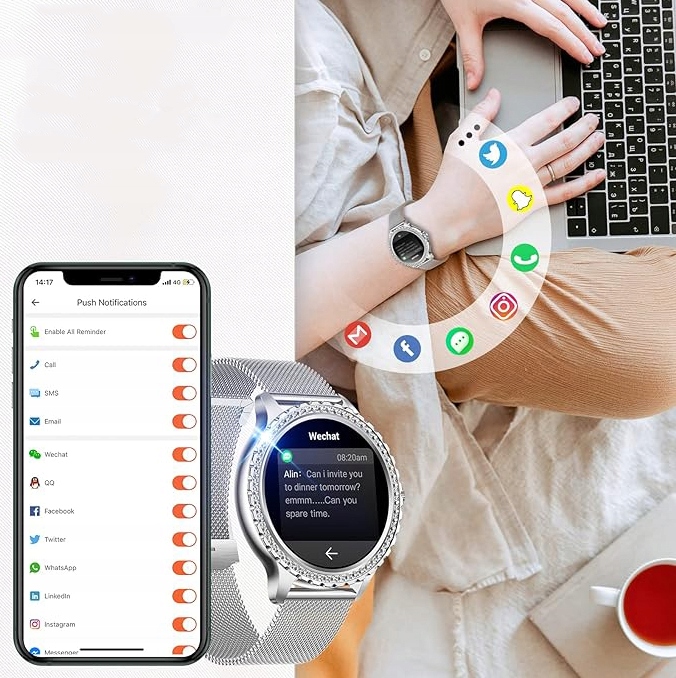 SMARTWATCH ZEGAREK DAMSKI ROZMOWY POWIADOMIENIA ZDROWIE SPORT PULS Marka WonderWatch