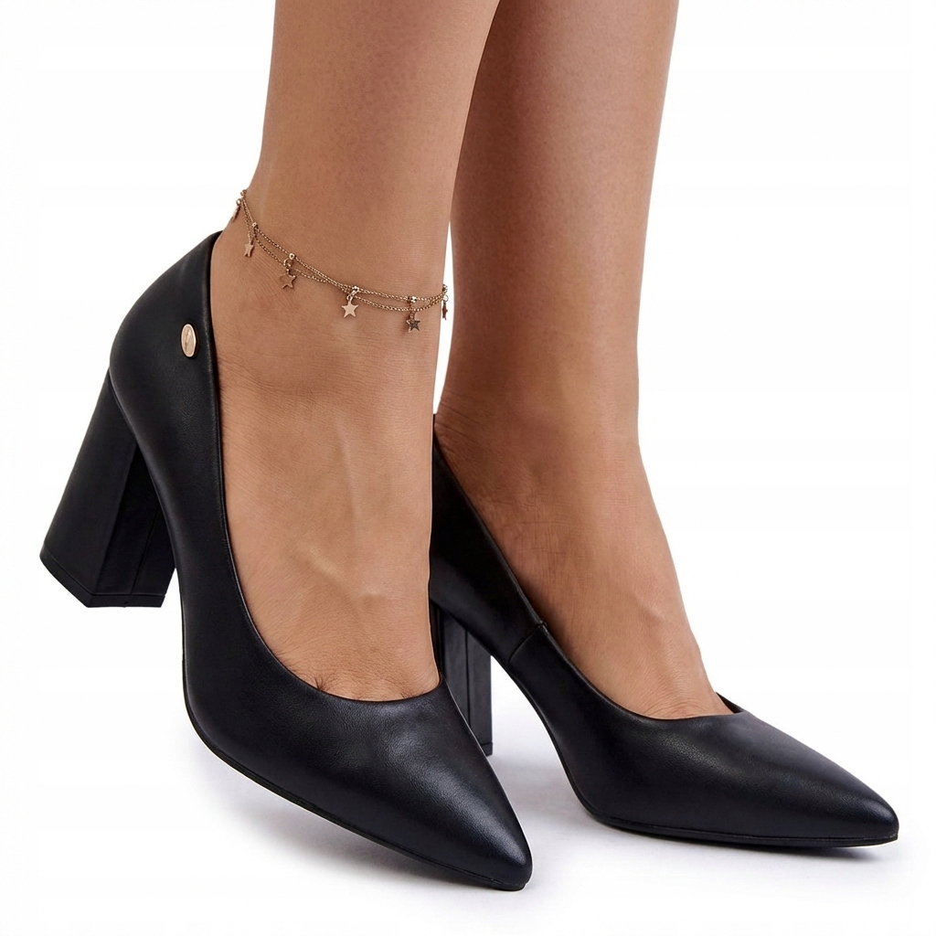 Czarne Czółenka Buty Damskie Na Obcasie Ekoskórzane Potocki 41314 Czarne 37